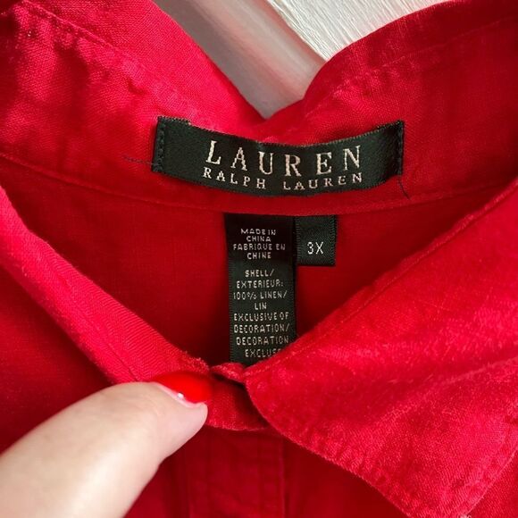 Lauren Ralph Lauren Red Anchor Linen Button Down Shirt sz 3X - Picture 6 of 7